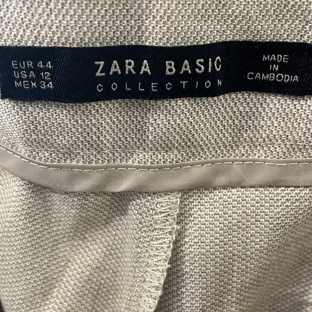 ZARA Basics Cream Flat Front Trousers Women's Size 12 - Picture 4 of 7